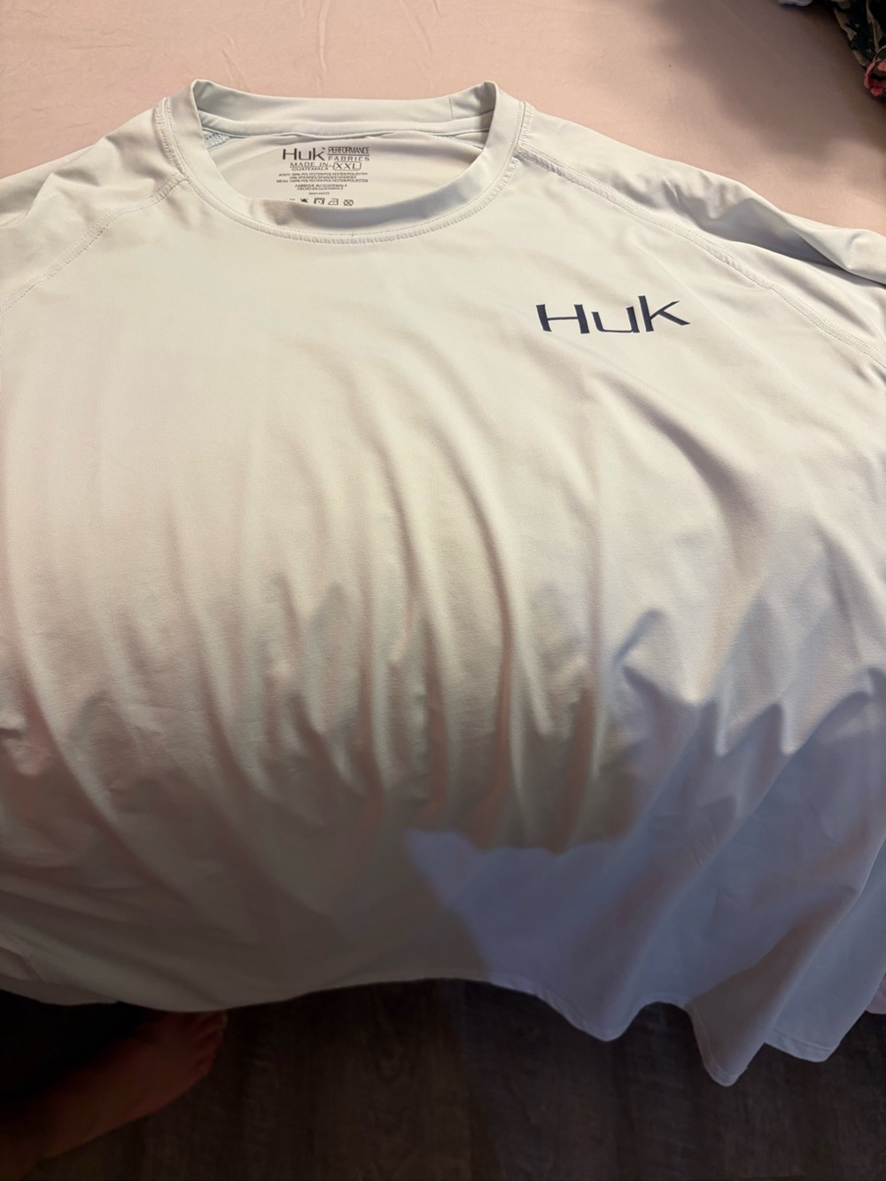 Huk White Short Sleeve Performance Tee with Navy Logo